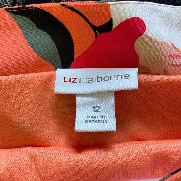 Liz Claiborne Floral Midi Skirt Coral Pink Tropical Print A-Line Size 12 - Picture 3 of 6